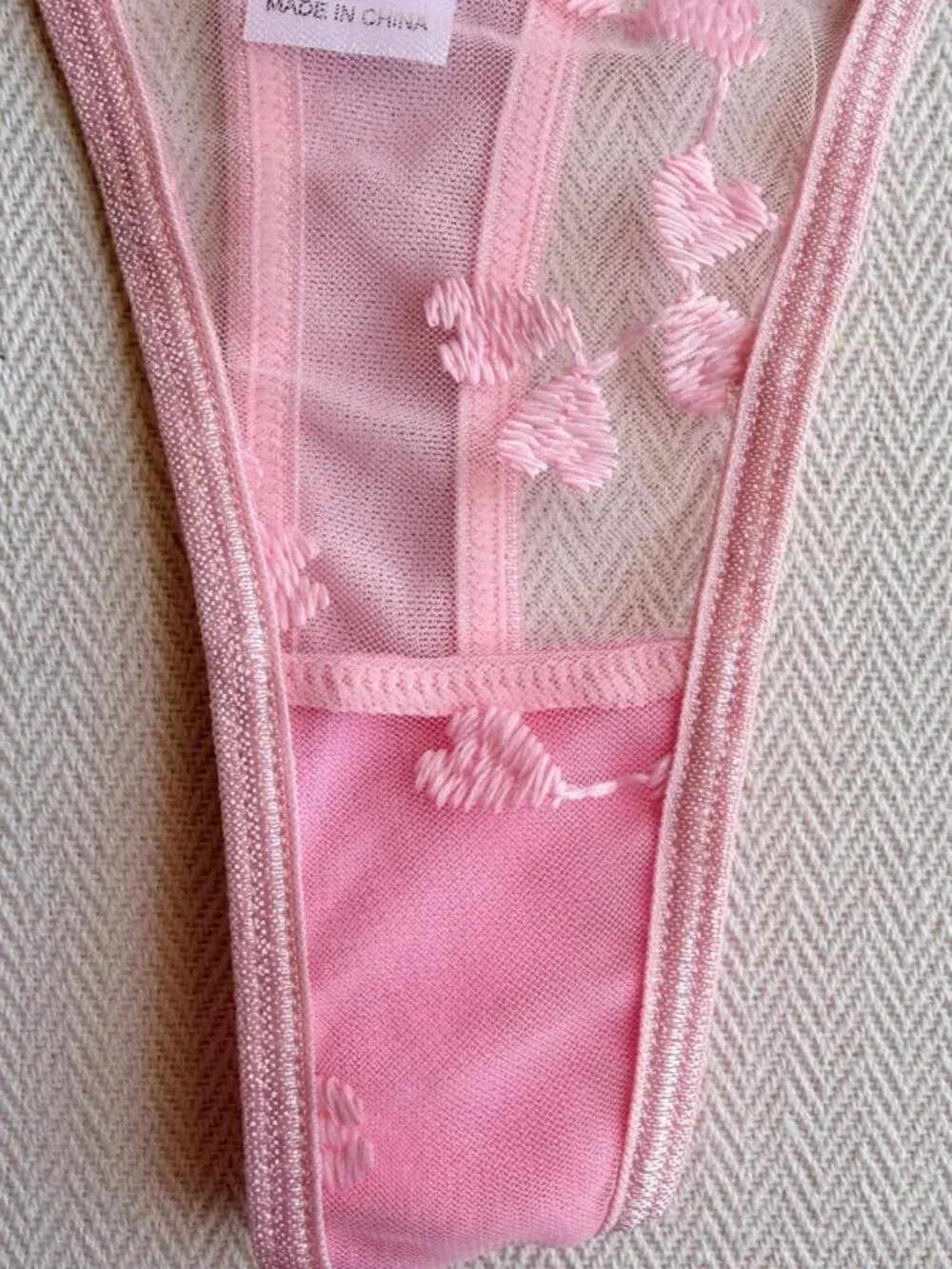 Bed of Roses Pink Heart Embroidered Mesh Lingerie Set Bra Thong Size S NWT